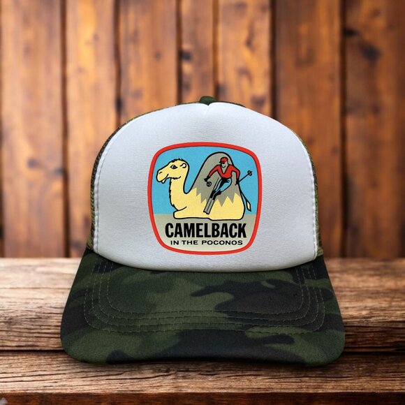 Camelback Mens Trucker Hat Camouflage Snapback Ski Resort Poconos Retro Ball Cap - Picture 1 of 4